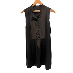 Nili Lotan tuxedo shirt front sleeveless black silk dress, L